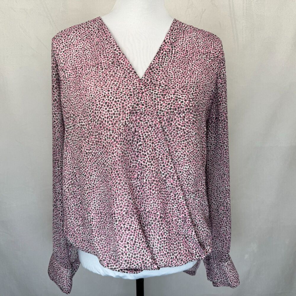 DKNY Sheer Blouse Sz XS V-Neck Wrap Long Sleeves Lined Front